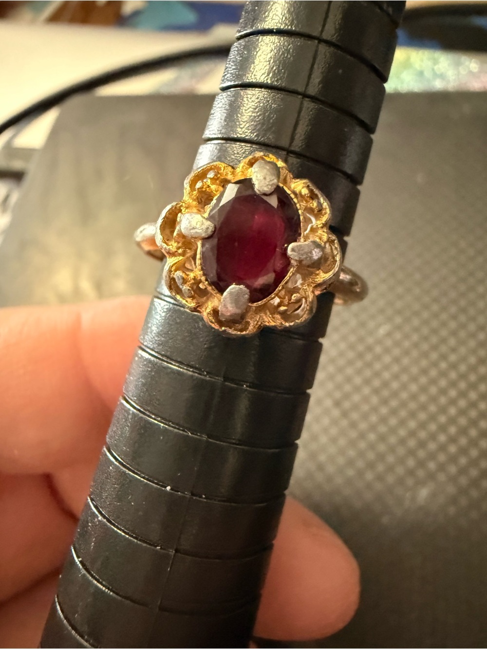 Vintage Adjustable Ruby Red Glass Cocktail Ring